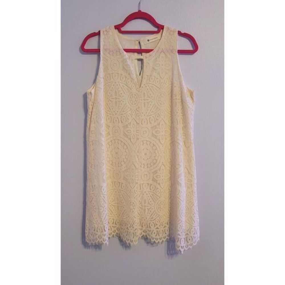 The Impeccable Pig White Lace Overlay Sleeveless Dress‎ Size Small